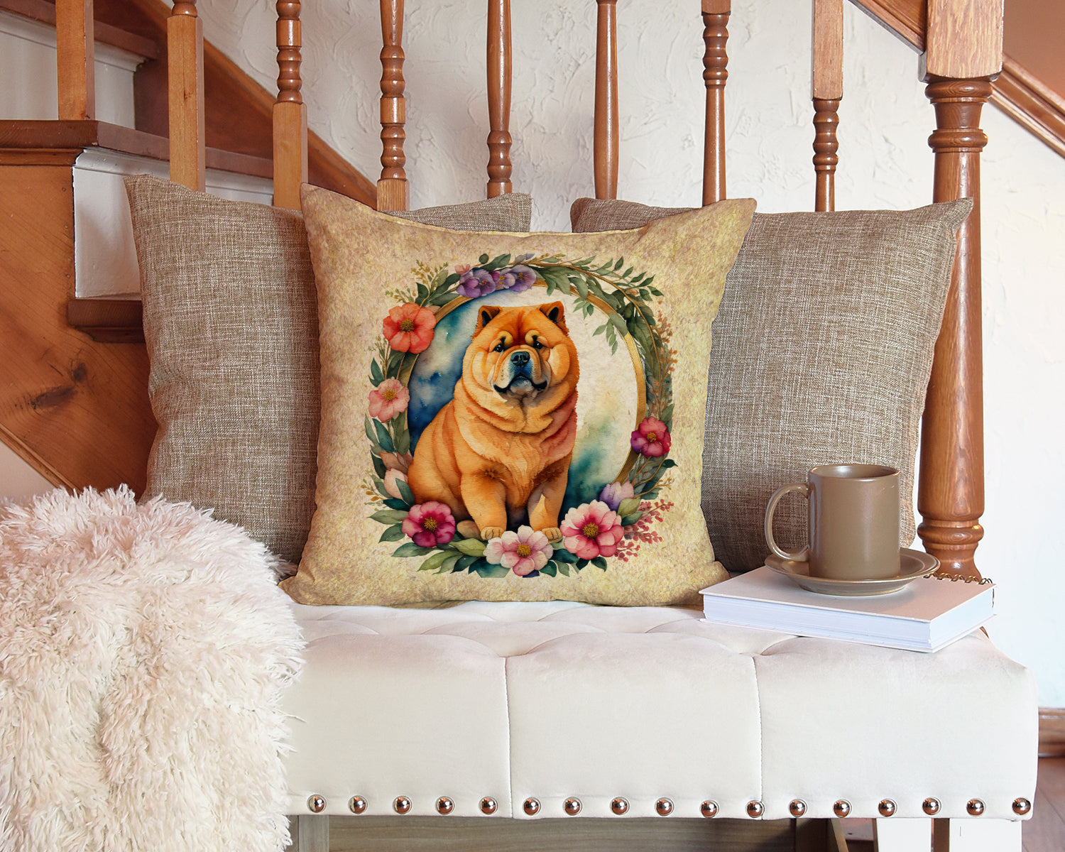 Chow Chow and Flowers Throw Pillow - One Color / One Size - Home & Garden - Home Textile - Pillows
