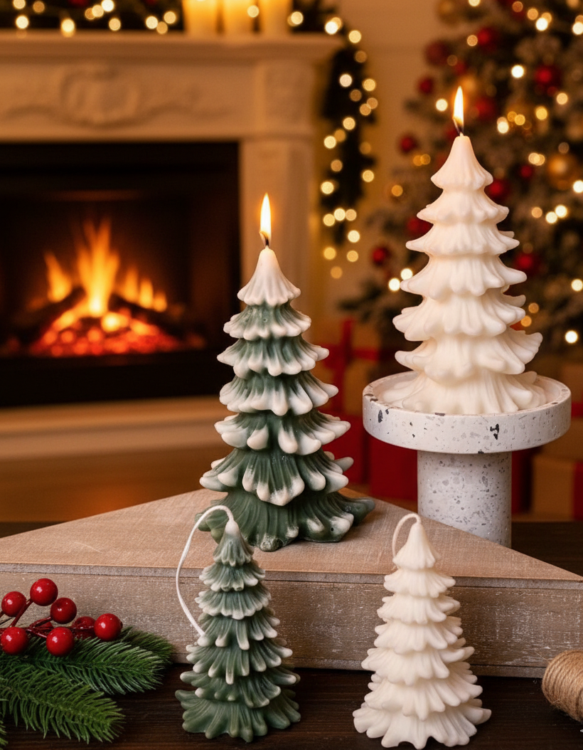 Christmas Tree Cedar Candles Handcrafted in USA - Large Snow Cap / Fraser Fir - Home & Garden - Home Decor - Candles &