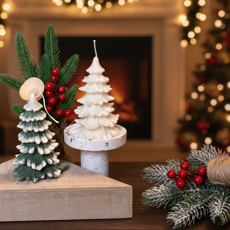 Christmas Tree Cedar Candles Handcrafted in USA - Small White / Fraser Fir - Home & Garden - Home Decor - Candles &