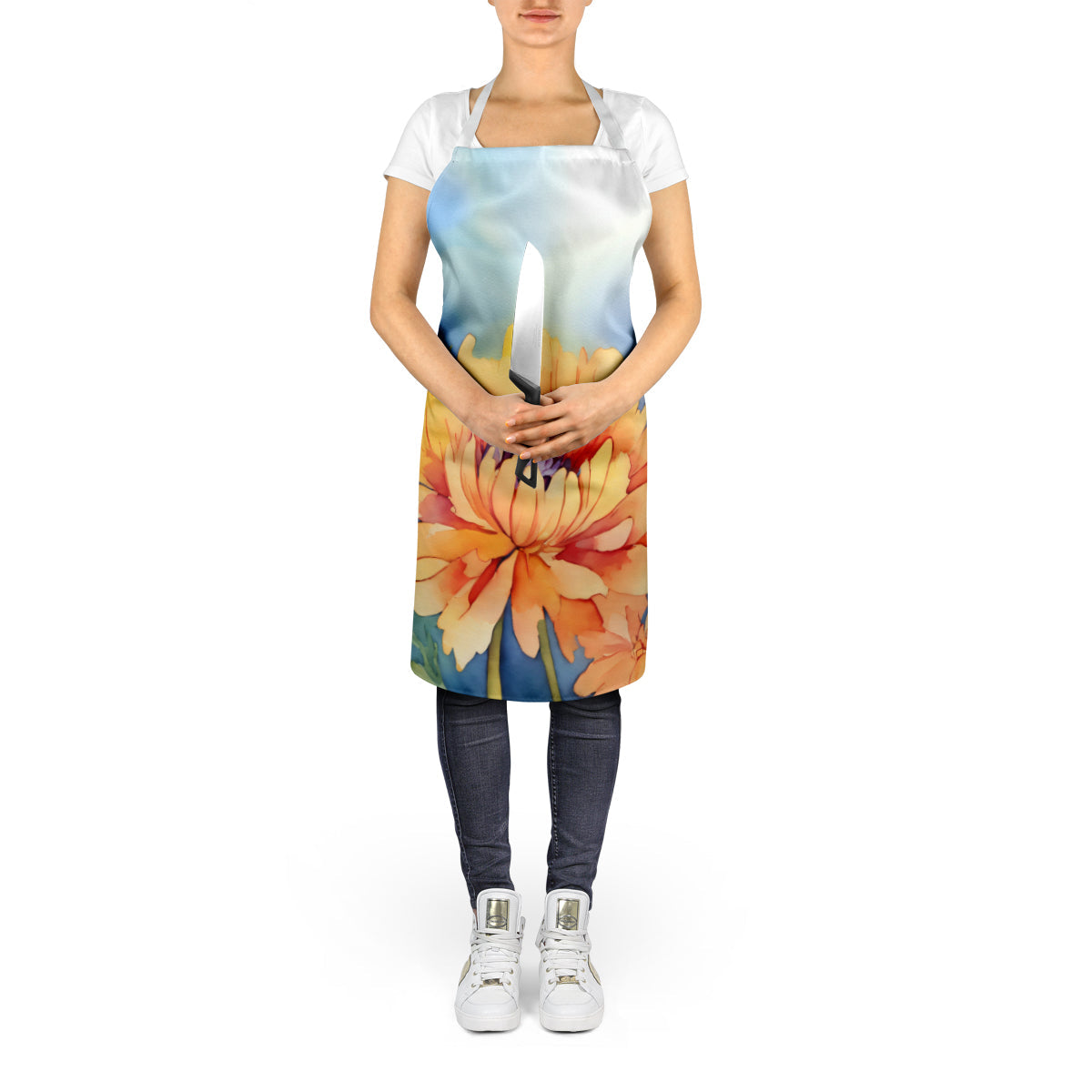 Chrysanthemums in Watercolor Apron - One Color / One Size - Home & Garden - Kitchen Dining & Bar - Table Decoration &