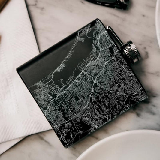 Chula Vista - California Map Hip Flask in Matte Black - Drinkware