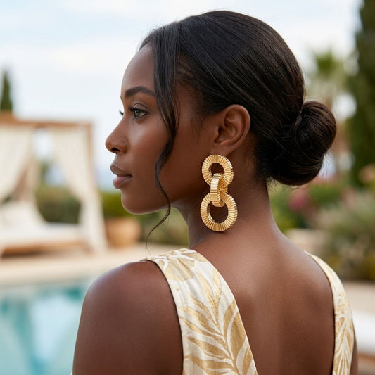 Chunky Gold Squared Tubogas Coil Drop Earrings