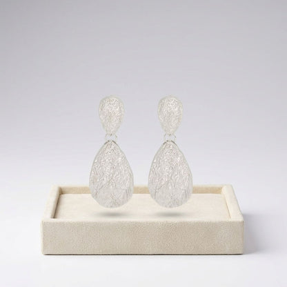 Clip On Double Teardrop Melted Silver Earrings