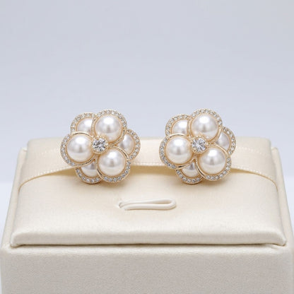 Clip on Gold Stacked Pearl Dome Pave Earrings