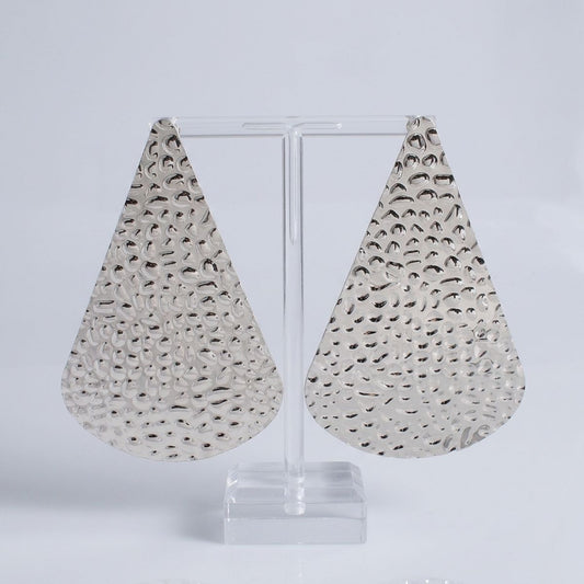 Clip On Silver Hammered Teardrop XL Earrings
