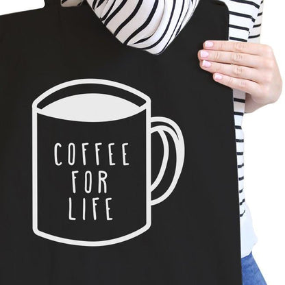 Coffee for Life Black Canvas Tote Bag for Coffee Lover - One Color / One Size - Bags & Luggage - Women’s Bags