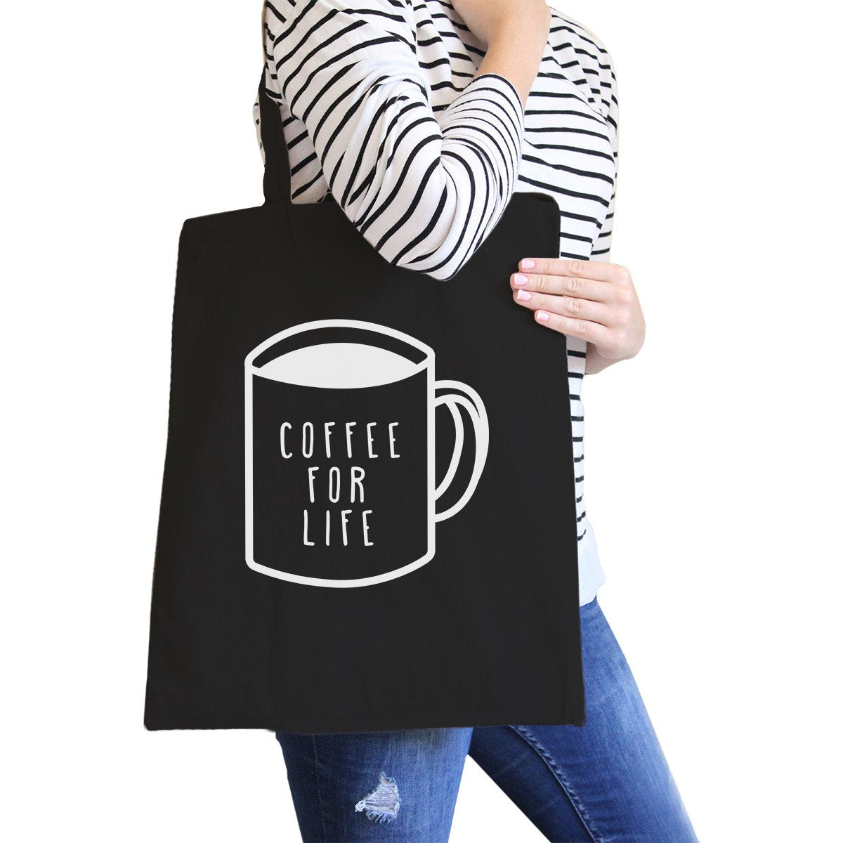 Coffee for Life Black Canvas Tote Bag for Coffee Lover - One Color / One Size - Bags & Luggage - Women’s Bags