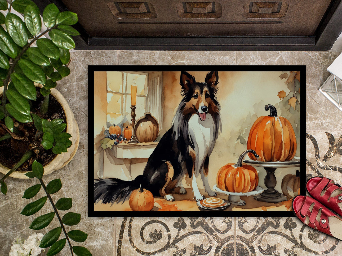 Collie Fall Kitchen Pumpkins Doormat - One Color / One Size - Home & Garden - Home Textile - Carpets & Rugs