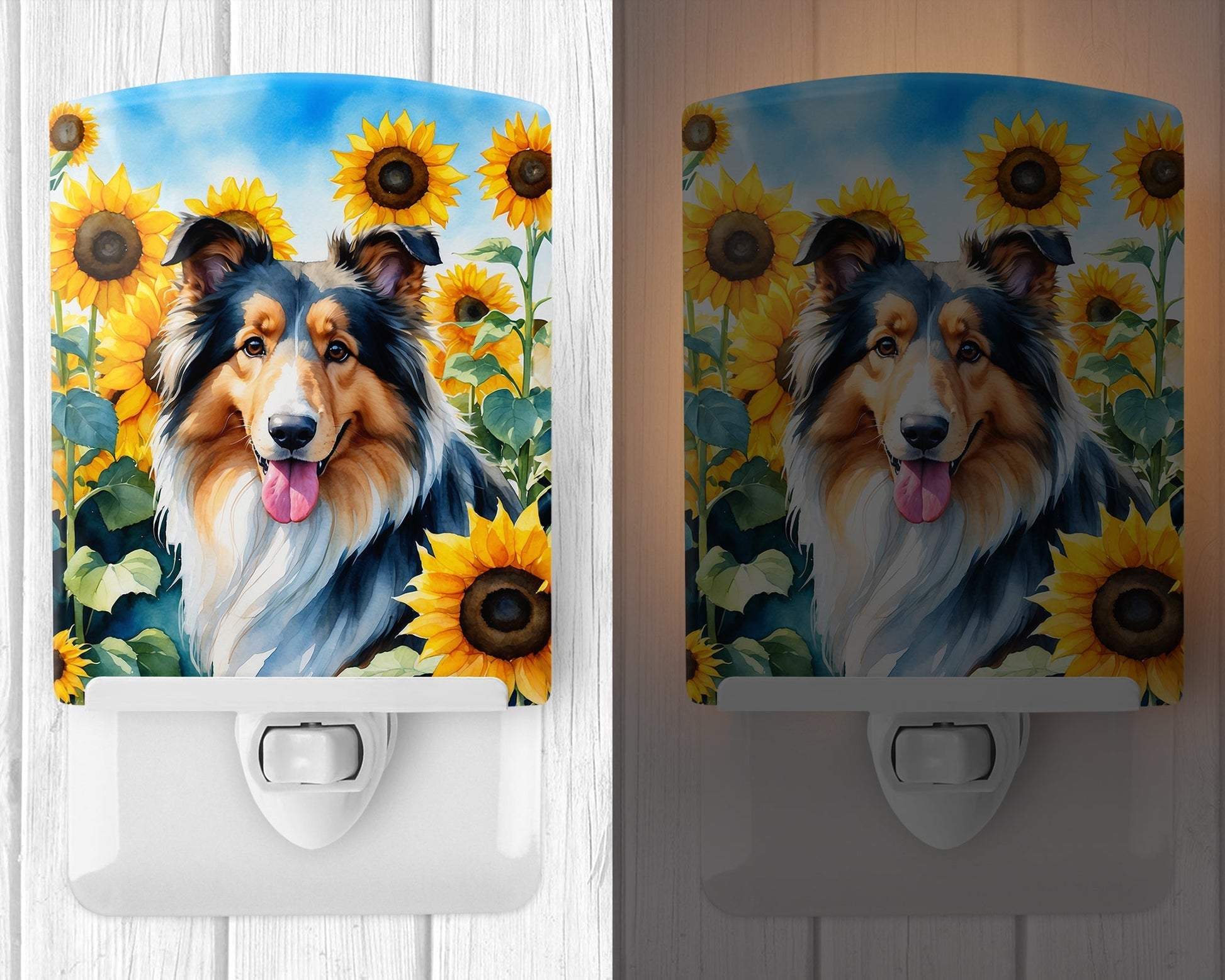 Collie in Sunflowers Ceramic Night Light - One Color / One Size - Home & Garden - Home Improvement - Lights & Lighting