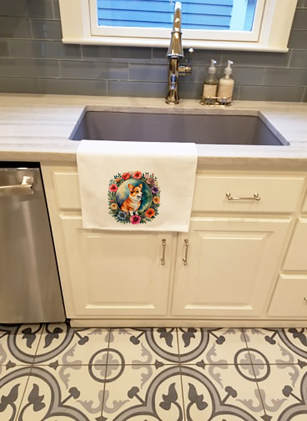 Corgi and Flowers Kitchen Towel Set of 2 - One Color / One Size - Home & Garden - Home Textile - Towels