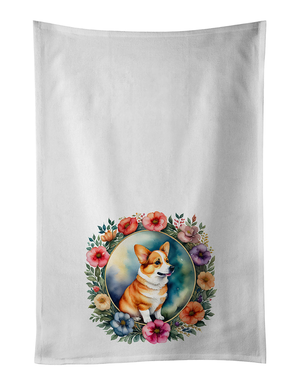 Corgi and Flowers Kitchen Towel Set of 2 - One Color / One Size - Home & Garden - Home Textile - Towels