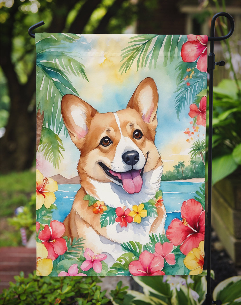 Corgi Luau Garden Flag - One Color / One Size - Home & Garden - Home Decor - Flags Banners & Accessories