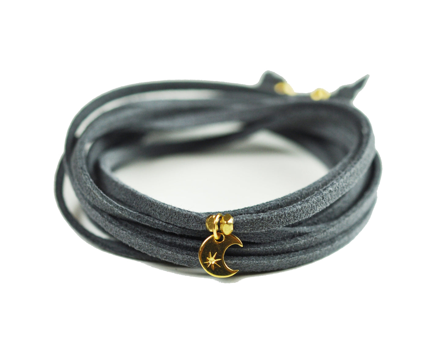 Crescent Moon Grey Suede Wrap Bracelet - One Color / One Size - Jewelry & Accessories