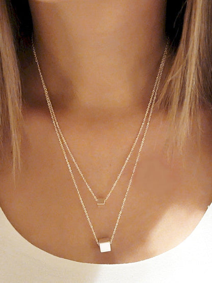 Cube Pendant Double Layer Necklace Set - One Color / One Size - Jewelry & Accessories - Necklaces & Pendants - Chain
