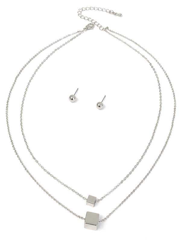 Cube Pendant Double Layer Necklace Set - One Color / One Size - Jewelry & Accessories - Necklaces & Pendants - Chain