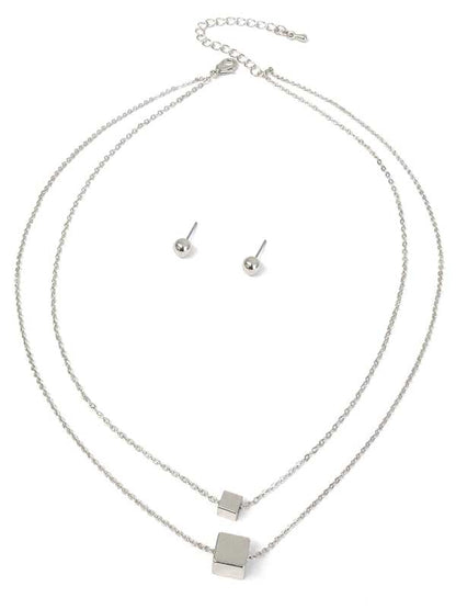 Cube Pendant Double Layer Necklace Set - One Color / One Size - Jewelry & Accessories - Necklaces & Pendants - Chain