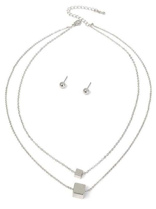 Cube Pendant Double Layer Necklace Set - One Color / One Size - Jewelry & Accessories - Necklaces & Pendants - Chain