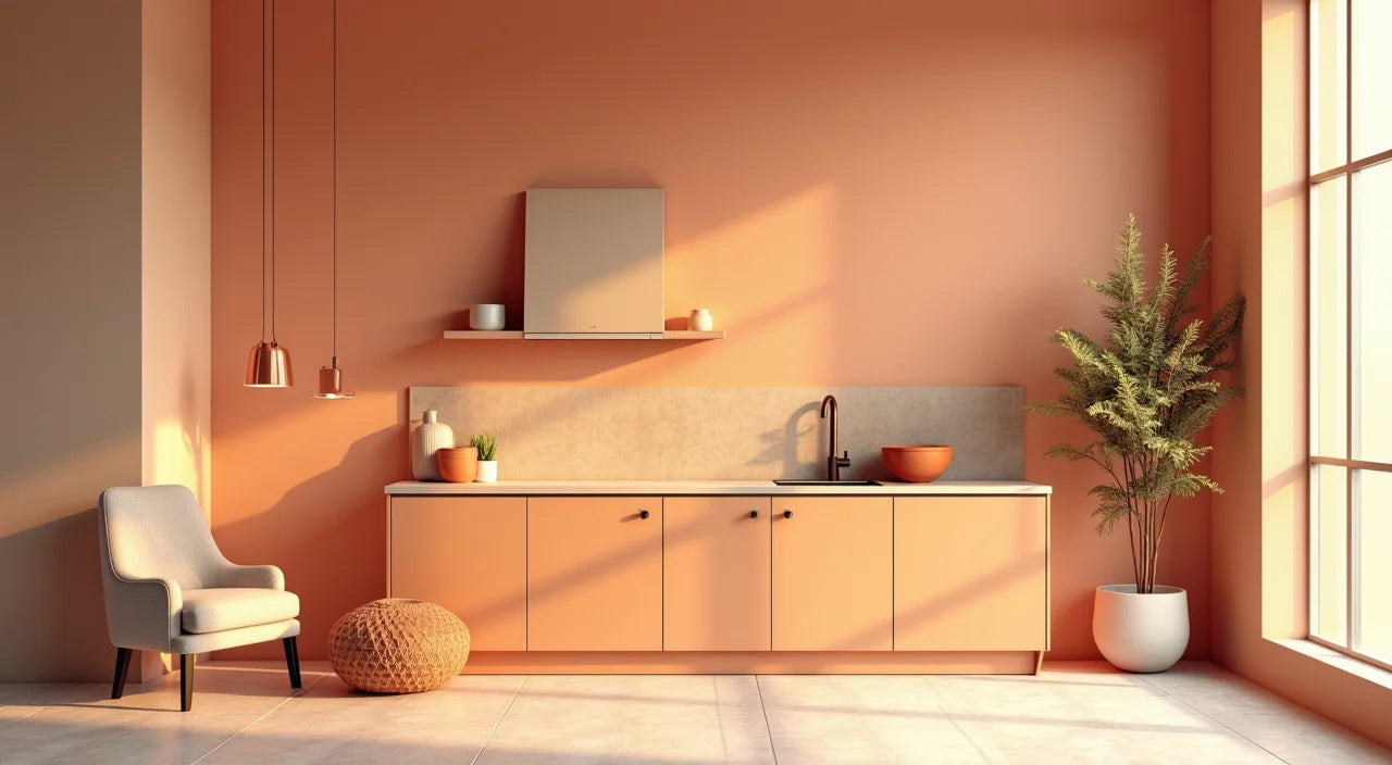 Warm color palettes with textured walls creating inviting, comfortable kitchen atmosphere