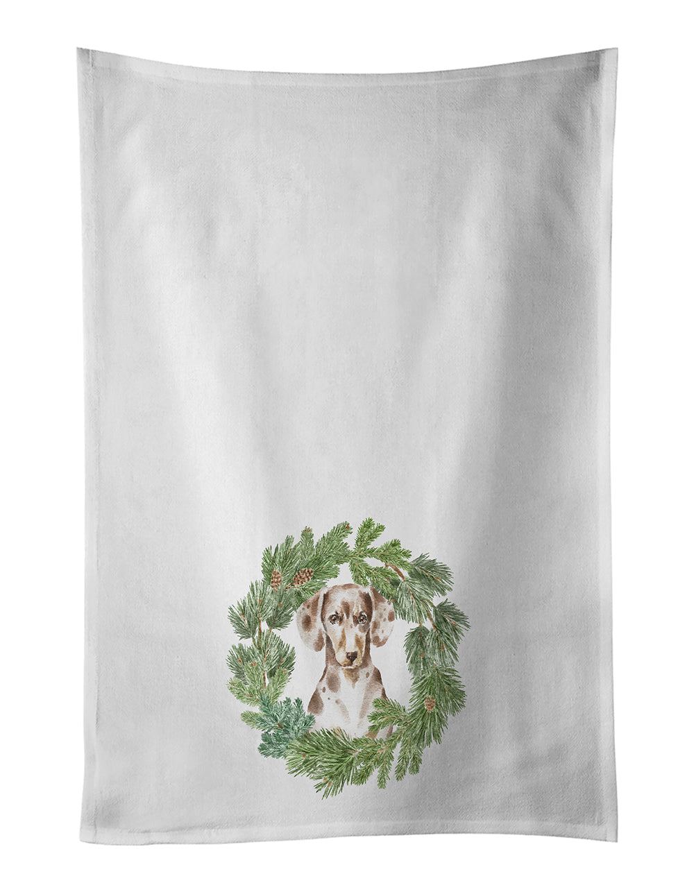 Dachshund Dappled Christmas Wreath Kitchen Towel Set of 2 - One Color / One Size - Home & Garden - Home Textile - Towels