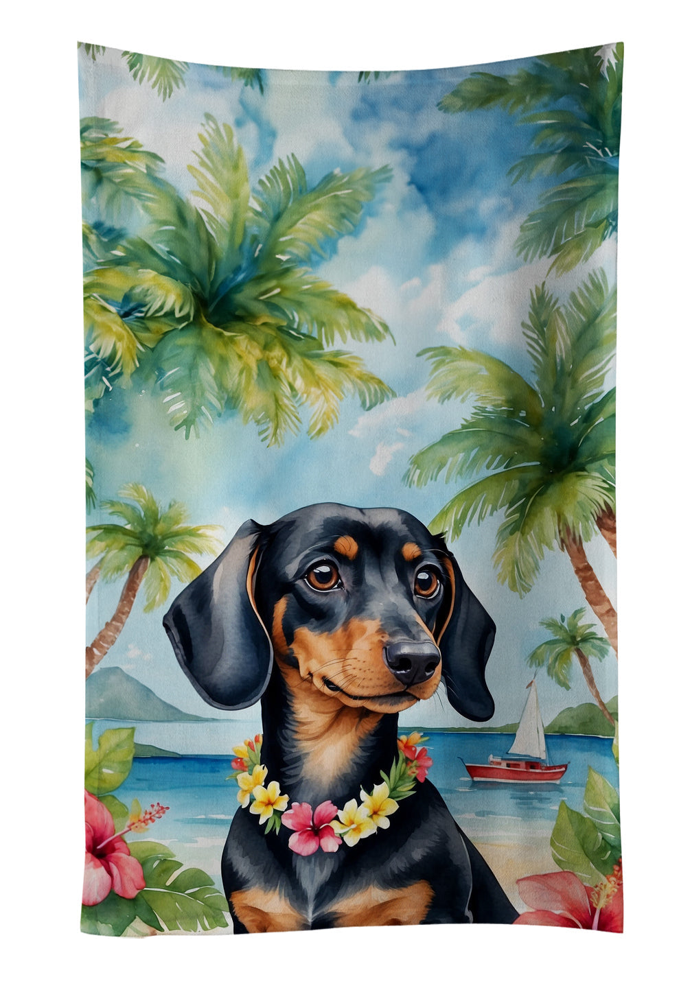 Dachshund Luau Kitchen Towel - One Color / One Size - Home & Garden - Home Textile - Towels