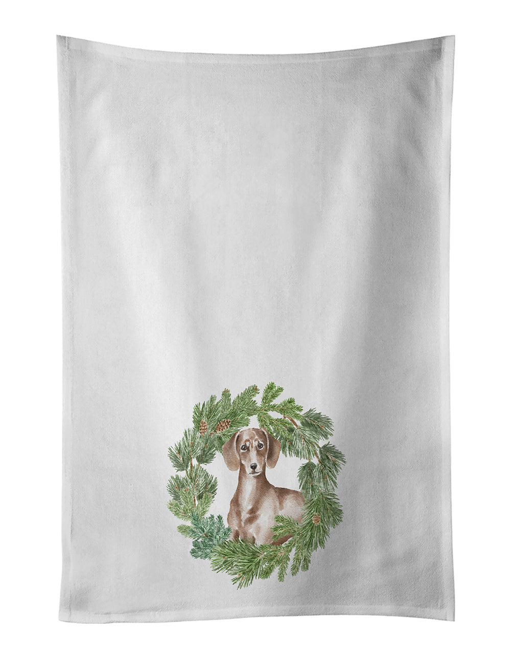 Dachshund Red Christmas Wreath Kitchen Towel Set of 2 - One Color / One Size - Home & Garden - Home Textile - Towels