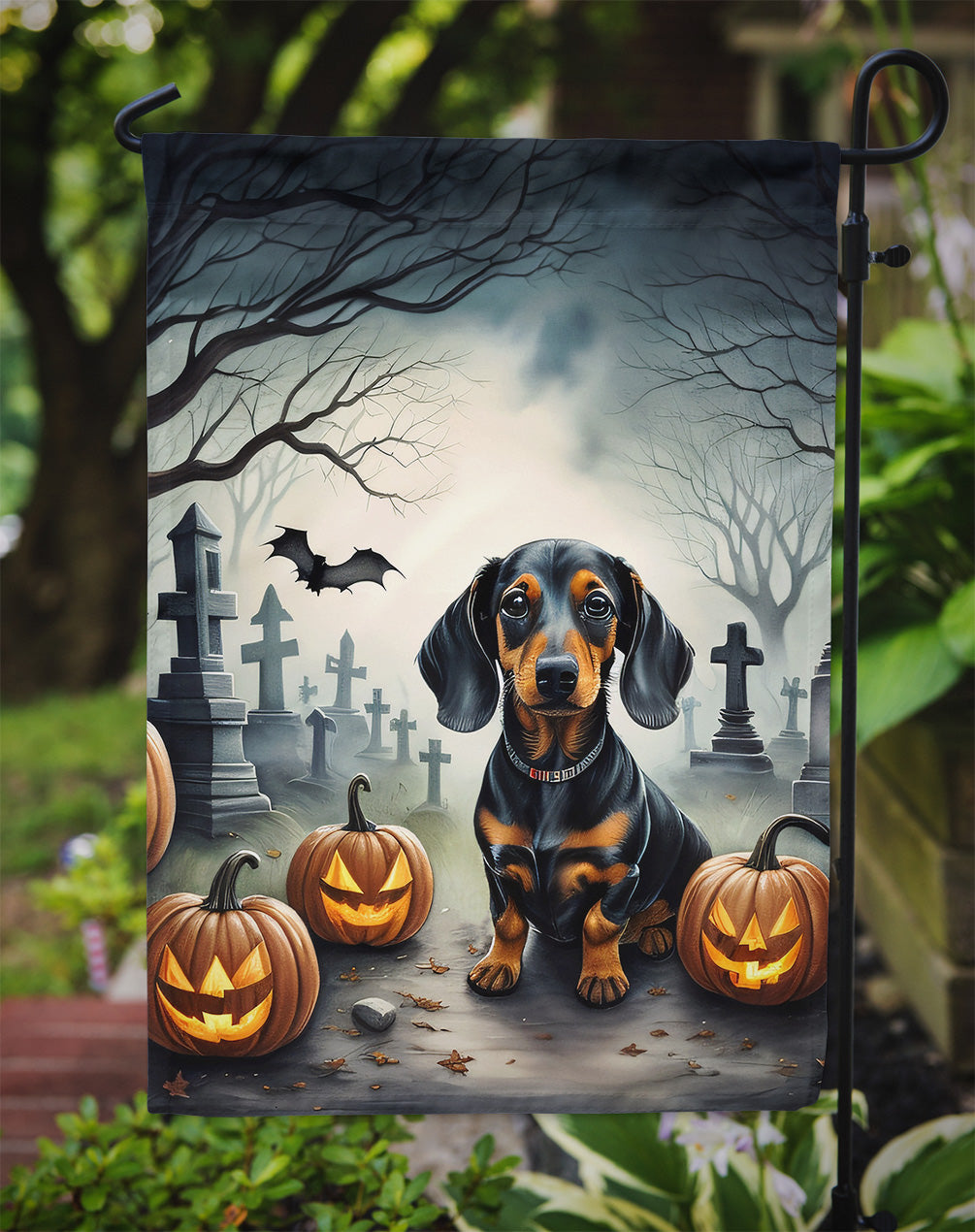 Dachshund Spooky Halloween Garden Flag - One Color / One Size - Home & Garden - Home Decor - Flags Banners & Accessories