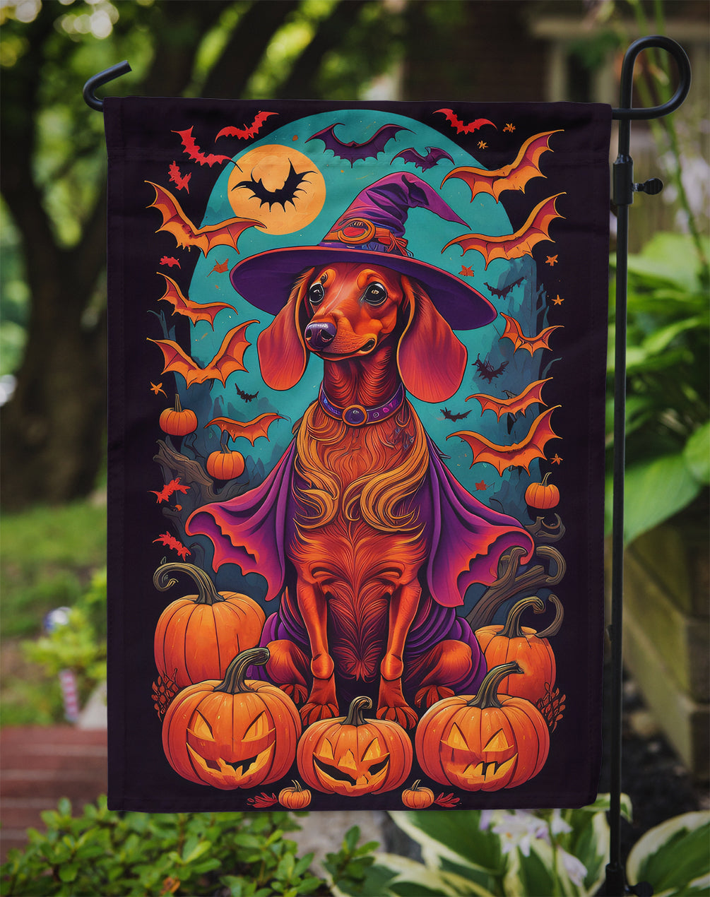 Dachshund Witchy Halloween Garden Flag - One Color / One Size - Home & Garden - Home Decor - Flags Banners & Accessories