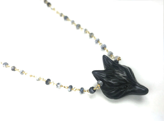 Dalmatian Opal and Obsidian Fox Necklace - One Color / One Size - Jewelry & Accessories - Necklaces & Pendants