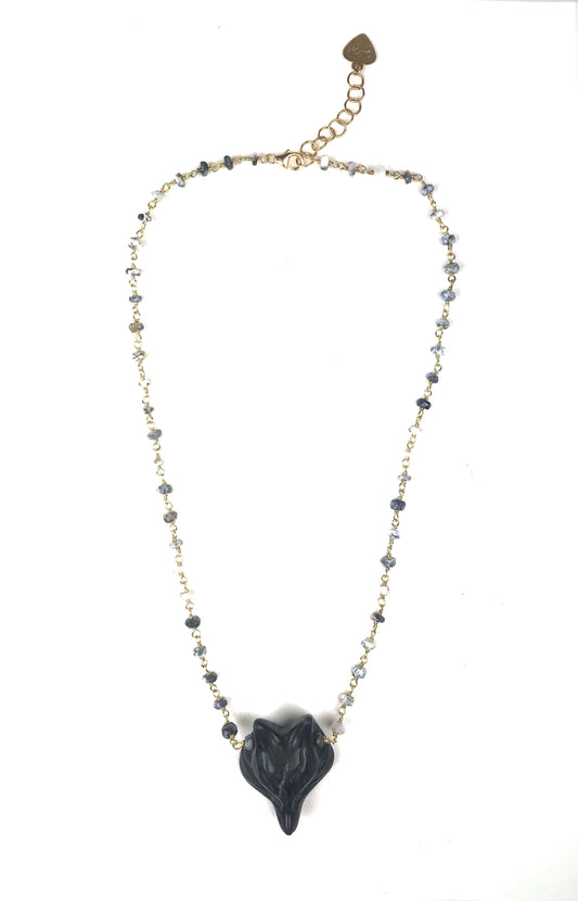 Dalmatian Opal and Obsidian Fox Necklace - One Color / One Size - Jewelry & Accessories - Necklaces & Pendants