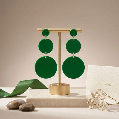 Dangle Green Mirror Triple Disc Drop Earrings