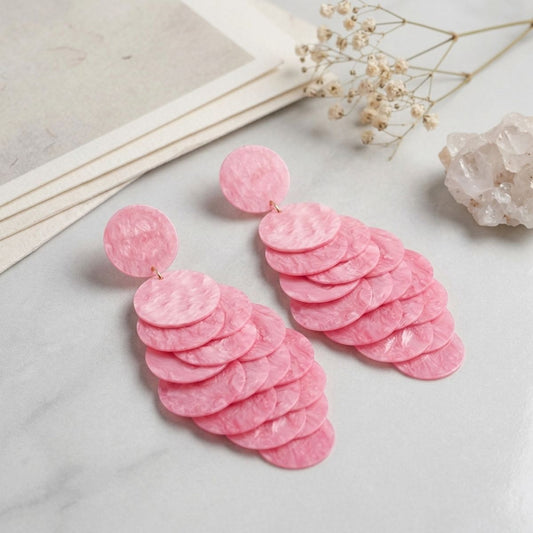 Dangle Pink Shell Disc Resort Fashion Earrings