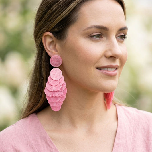 Dangle Pink Shell Disc Resort Fashion Earrings