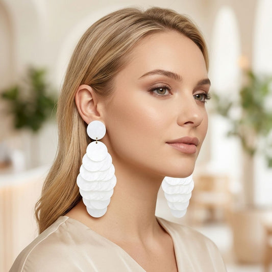 Dangle White Shell Disc Resort Fashion Earrings