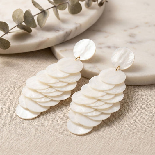 Dangle White Shell Disc Resort Fashion Earrings