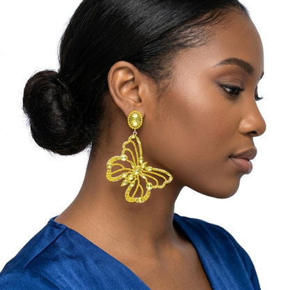 Dangle XL Yellow Glam Butterfly Post Earrings