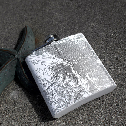 Danville - California Engraved Map Hip Flask in Matte White - Drinkware