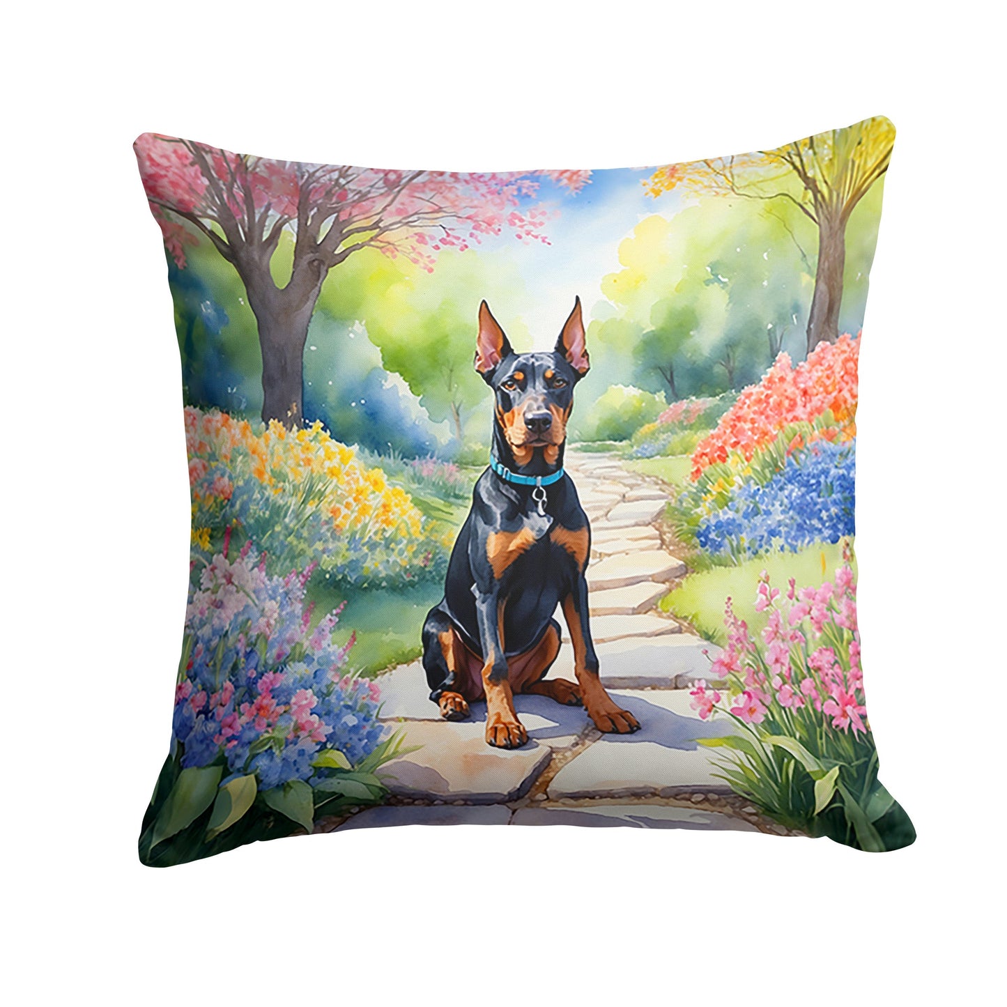 Doberman Pinscher Spring Path Throw Pillow - One Color / One Size - Home & Garden - Home Textile - Pillows