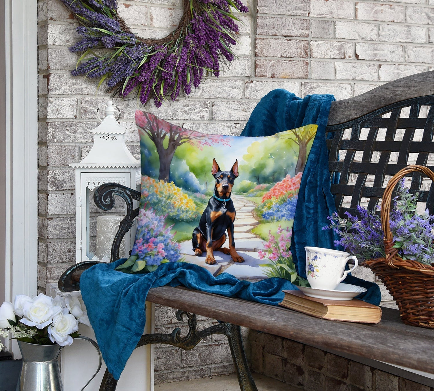 Doberman Pinscher Spring Path Throw Pillow - One Color / One Size - Home & Garden - Home Textile - Pillows