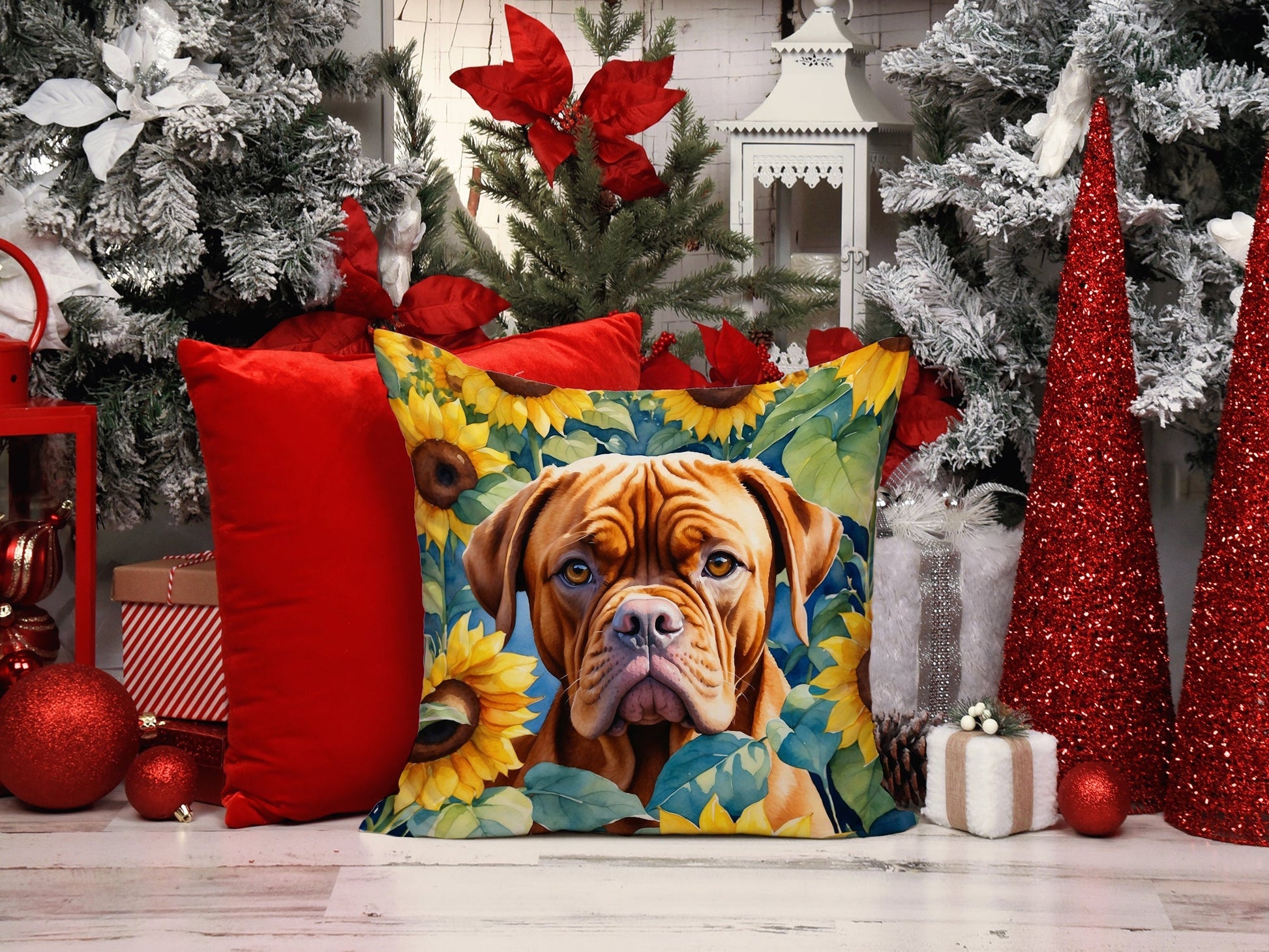 Dogue De Bordeaux in Sunflowers Throw Pillow - One Color / One Size - Home & Garden - Home Textile - Pillows