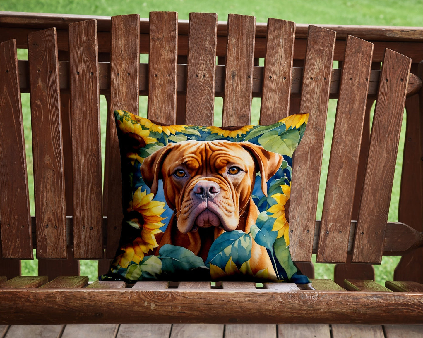 Dogue De Bordeaux in Sunflowers Throw Pillow - One Color / One Size - Home & Garden - Home Textile - Pillows