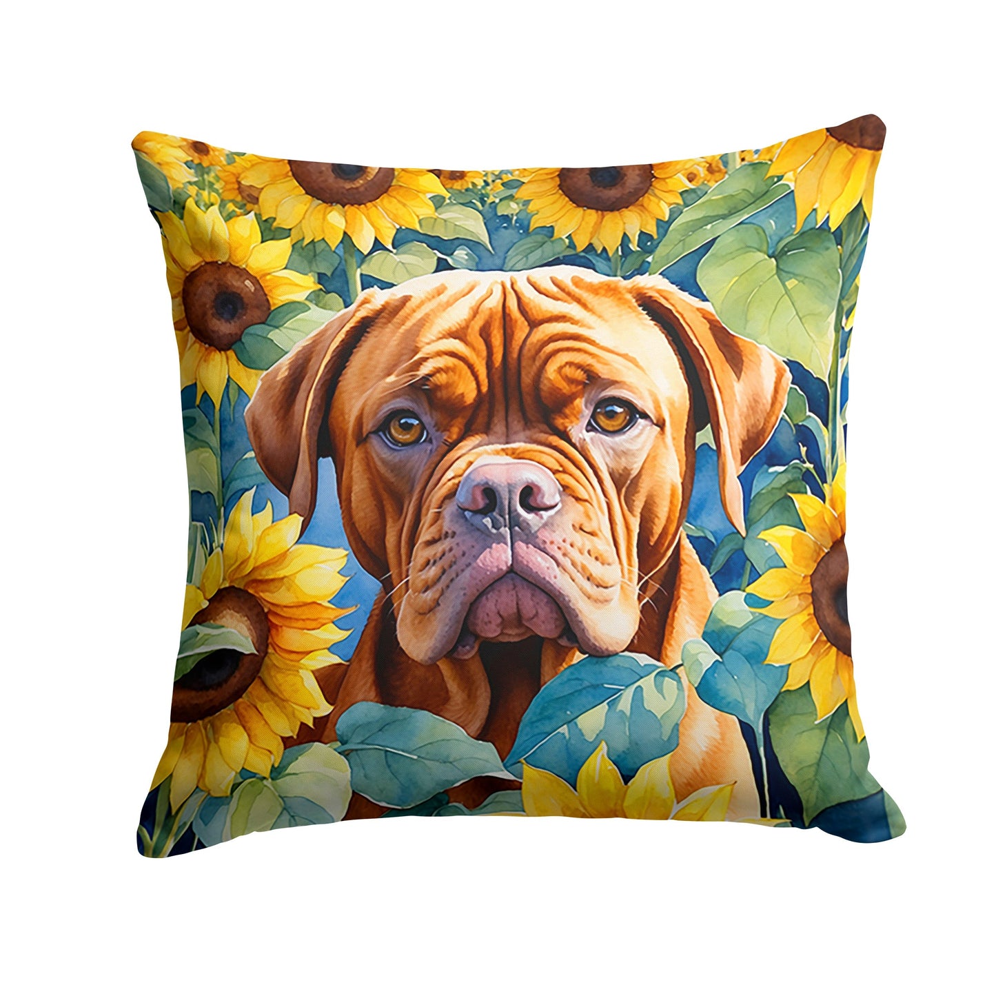 Dogue De Bordeaux in Sunflowers Throw Pillow - One Color / One Size - Home & Garden - Home Textile - Pillows