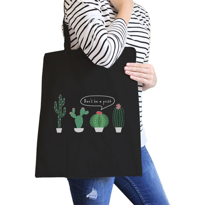 Don’t Be a Prick Cactus Canvas Shoulder Tote Bag - Black - Bags & Luggage - Women’s Bags