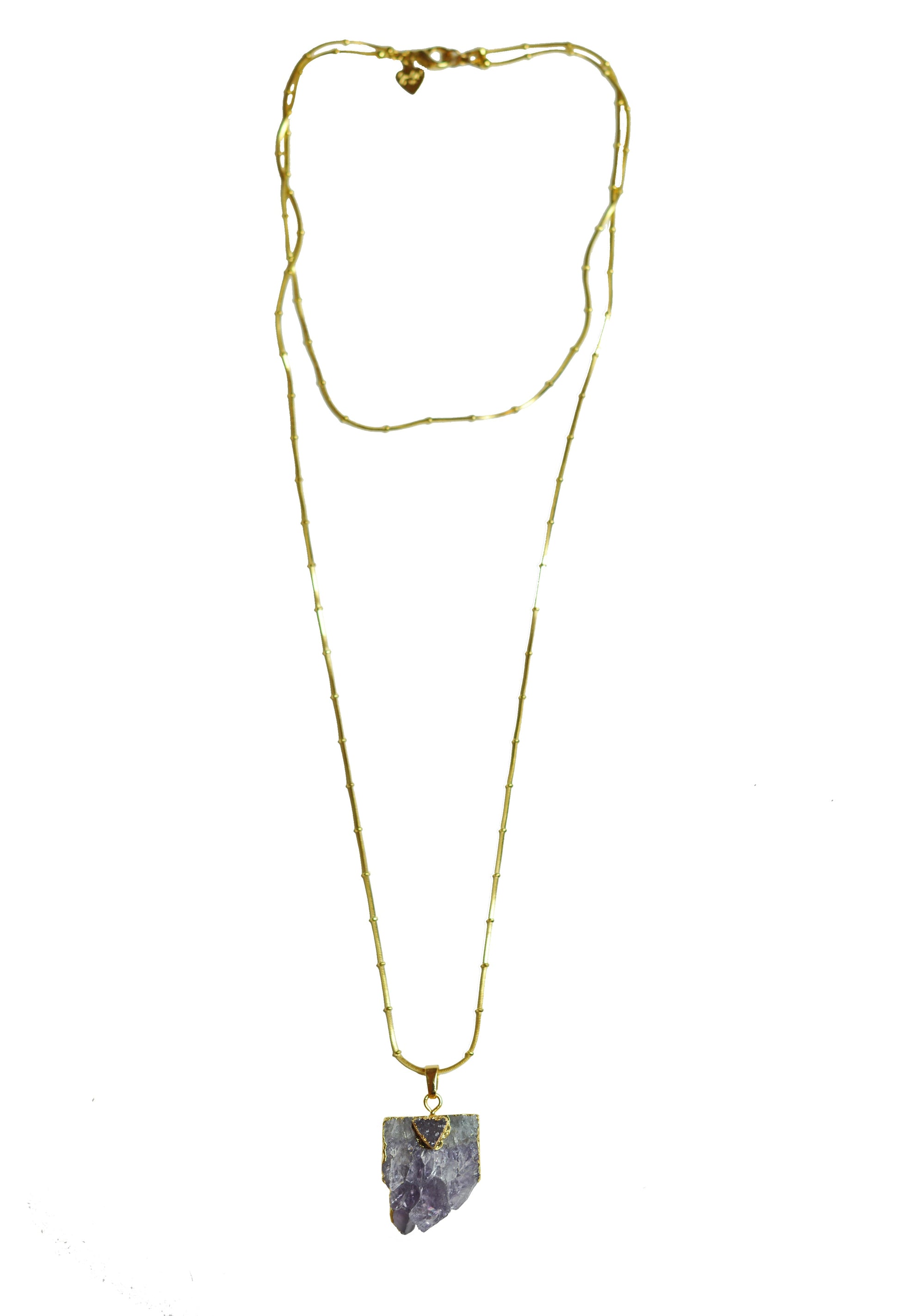 Double Chain Amethyst Pendant Necklace - One Color / One Size - Jewelry & Accessories - Necklaces & Pendants