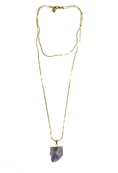 Double Chain Amethyst Pendant Necklace - One Color / One Size - Jewelry & Accessories - Necklaces & Pendants
