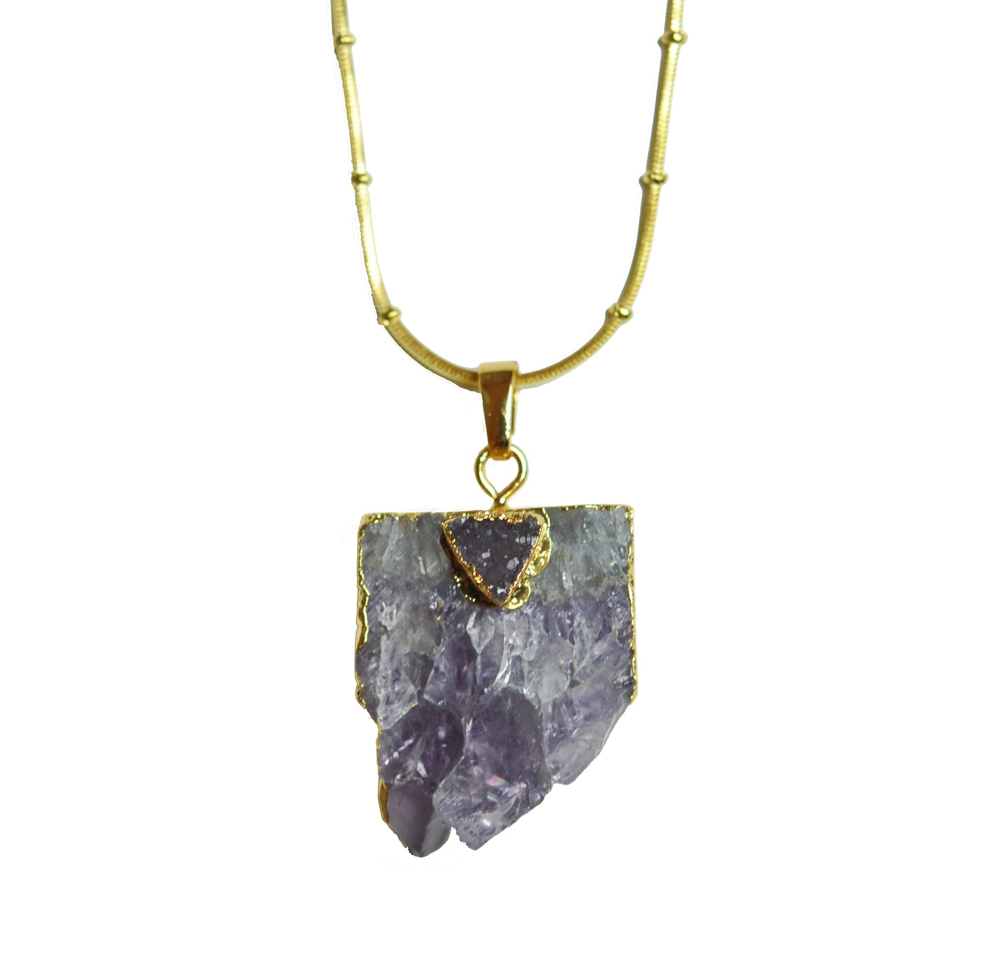 Double Chain Amethyst Pendant Necklace - One Color / One Size - Jewelry & Accessories - Necklaces & Pendants