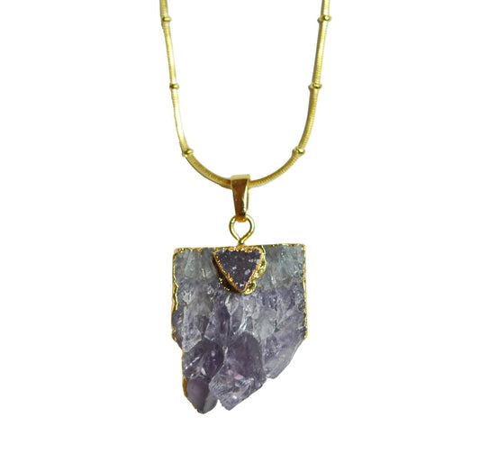 Double Chain Amethyst Pendant Necklace - One Color / One Size - Jewelry & Accessories - Necklaces & Pendants