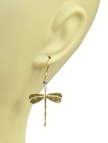 Dragonfly Amethyst Earrings - One Color / One Size - Jewelry & Accessories - Earrings - Drop Earrings