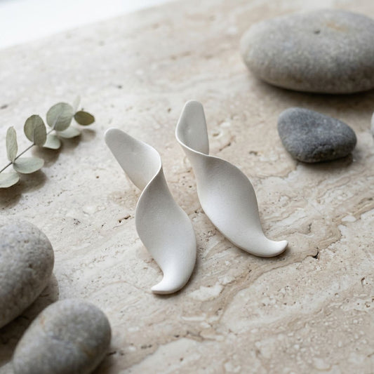 Drop Matte Silver 3D Twist Sculpted Earrings