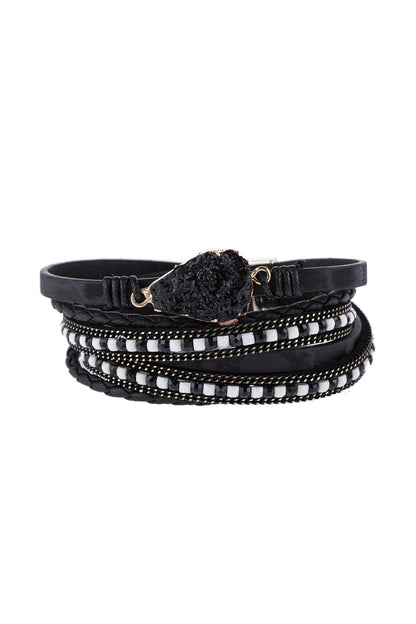 Druzy Stone Leather Wrap Magnetic Bracelet - BLACK - Jewelry & Accessories - Bracelets & Bangles - Wrap Bracelets