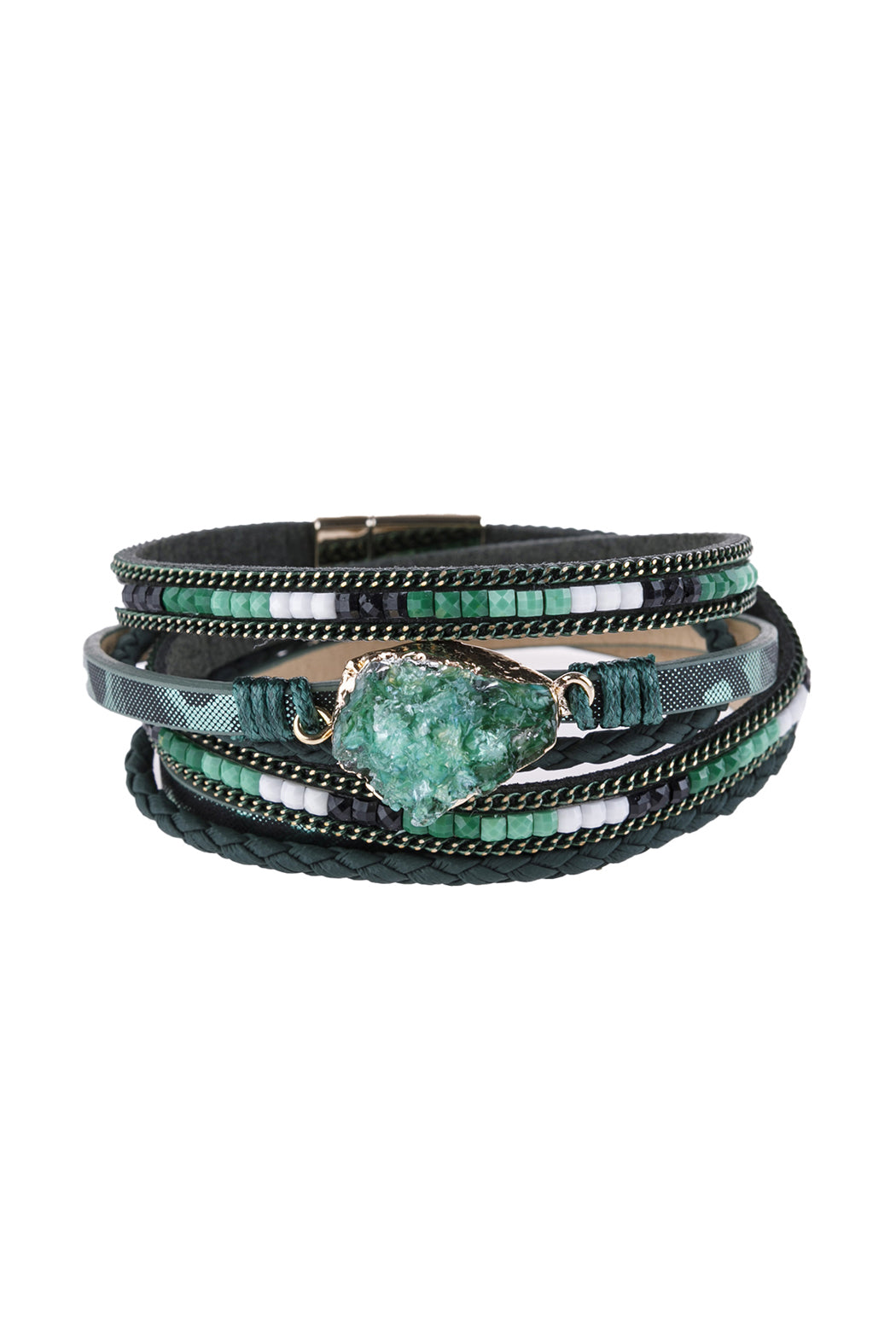 Druzy Stone Leather Wrap Magnetic Bracelet - DARK GREEN - Jewelry & Accessories - Bracelets & Bangles - Wrap Bracelets